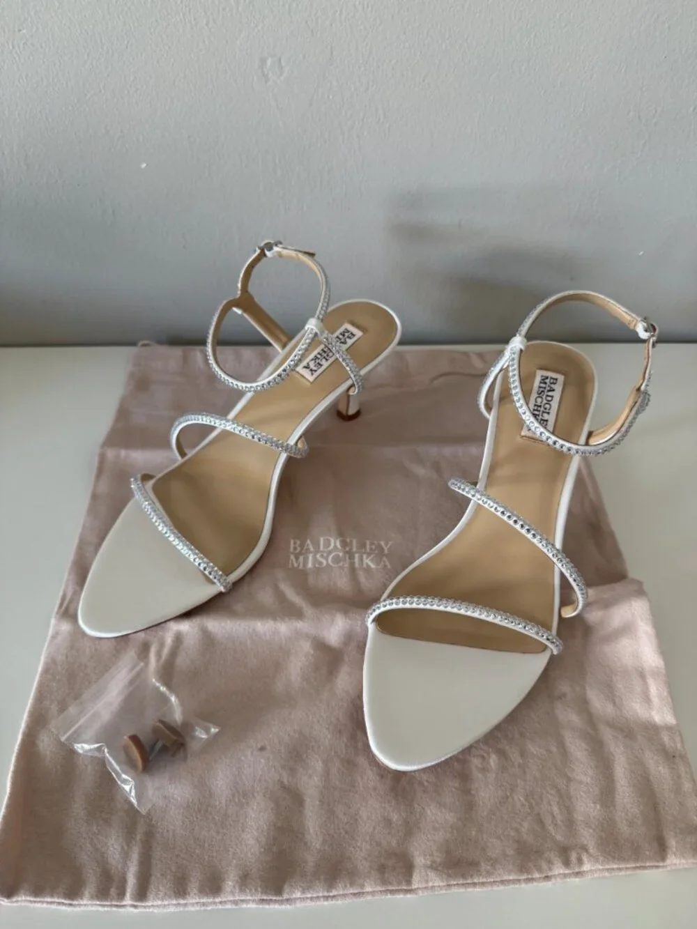 Badgley Mischka Julianna Satin Heeled Sandal - Soft White - Size 8.5
